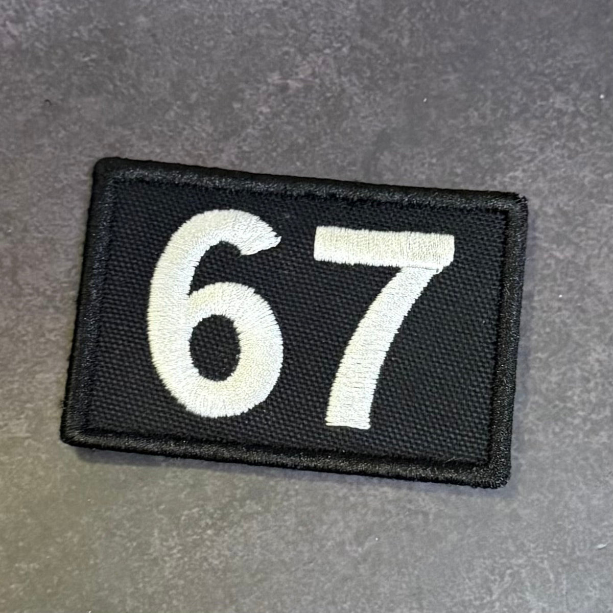 67 -Six Seven- Funny Embroidered Morale Patch, 2x3" | VELCRO® Brand Hook Backing