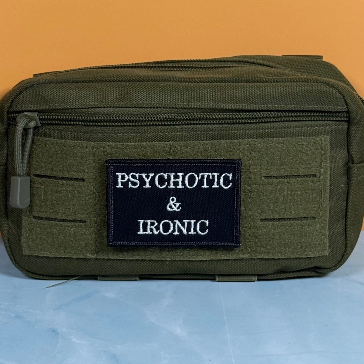 Psychotic and Ironic Funny Embroidered Morale Patch, 2x3" | VELCRO® Brand Hook Backing