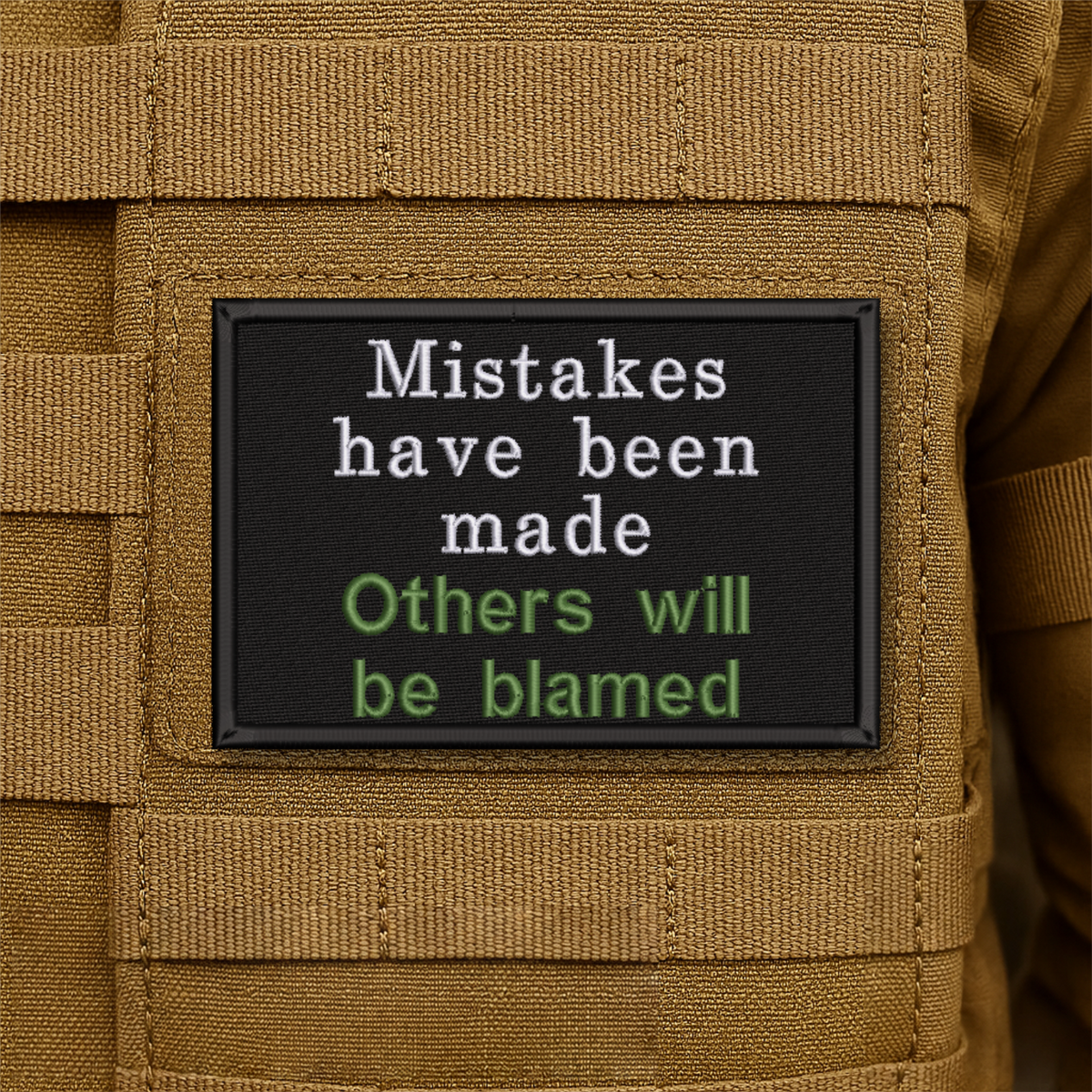 Blame Others For Your Mistakes Funny Embroidered Morale Patch, 2x3" | VELCRO® Brand Hook Backing