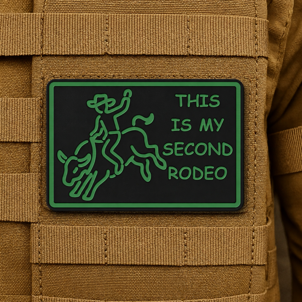 This Is My Second Rodeo Funny Cowboy Morale Patch, 2x3" | Made in USA | VELCRO® Brand Hook Backing