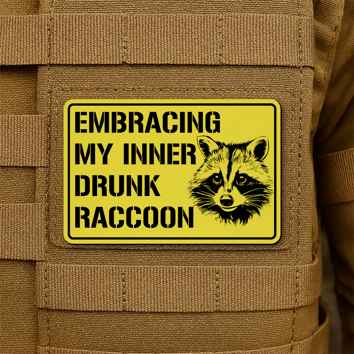 Inner Drunk Raccoon Laser Engraved Morale Patch, 2x3" | VELCRO® Brand Hook Backing
