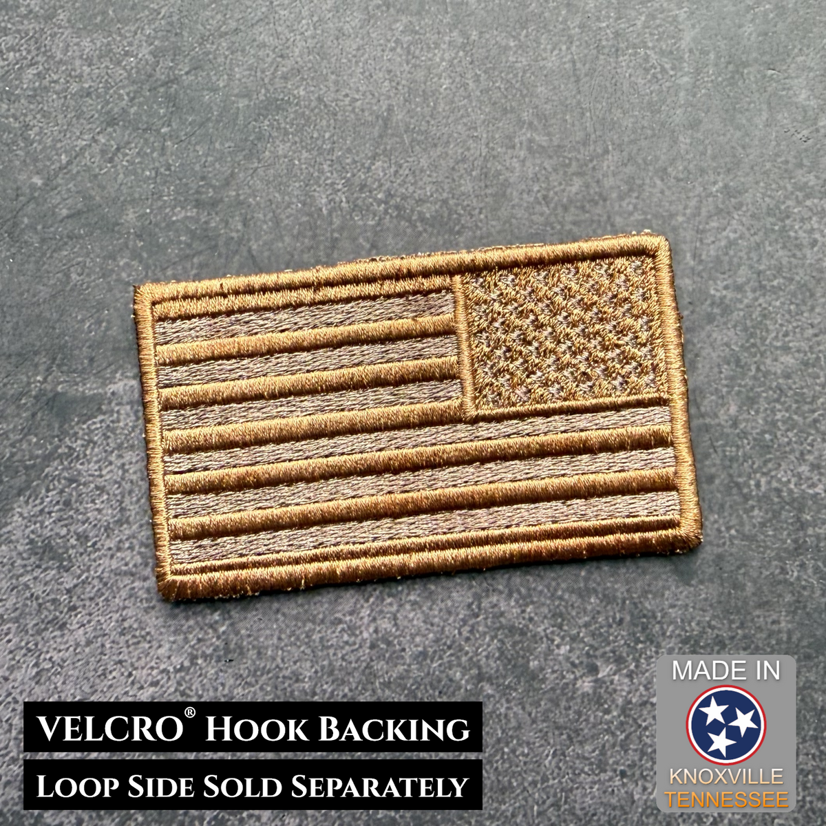 Subdued Coyote Brown American Flag Patch, 2x3.5" | Made in USA | VELCRO® Brand Hook Backing