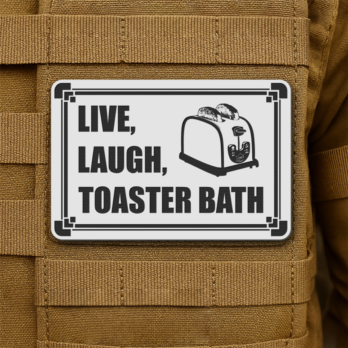 Live, Laugh, Toaster Bath Laser Engraved Morale Patch, 2x3" | VELCRO® Brand Hook Backing