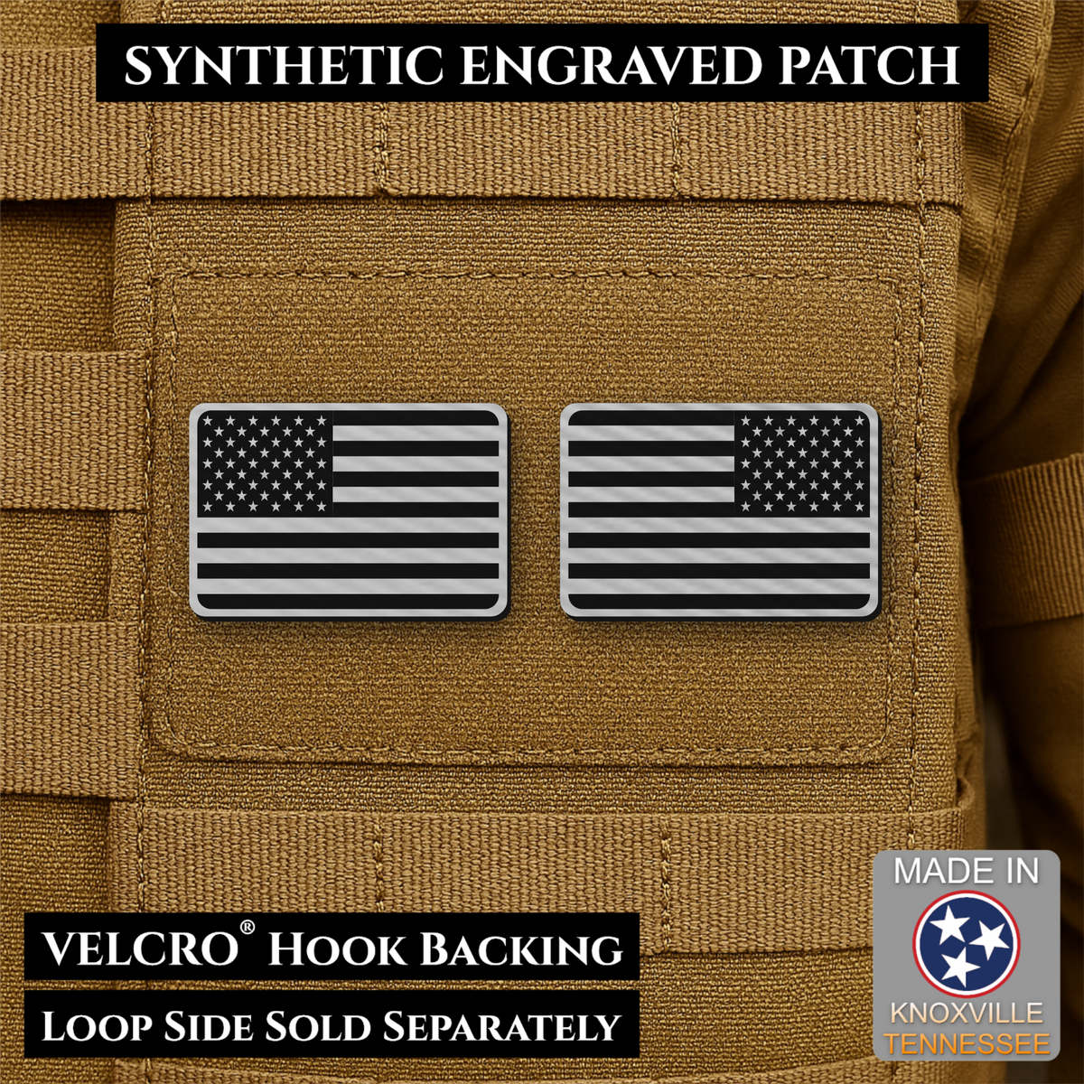 Mini Tactical Synthetic American Flag Patch - Set of 2 | Made in USA | VELCRO® Brand Hook Backing