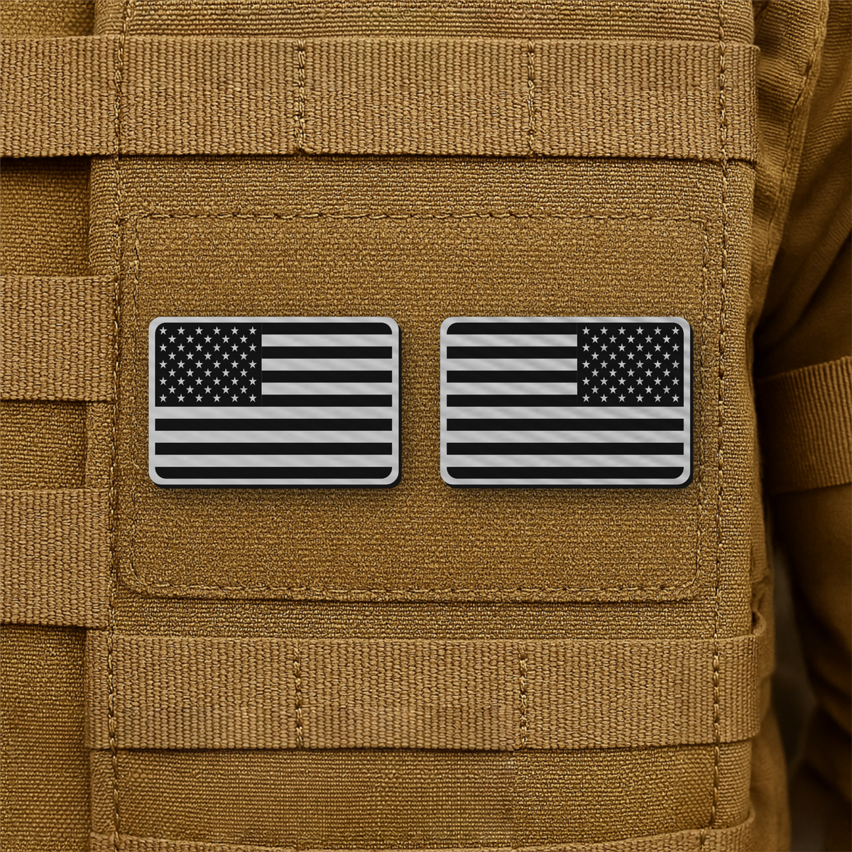 Mini Tactical American Flag Laser Engraved Patch Set of 2, 1x1.5" | VELCRO® Brand Hook Backing