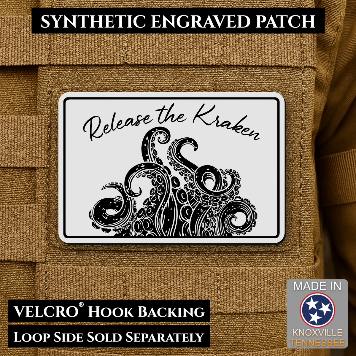 Release the Kraken Funny Morale Patch, 2x3" | Made in USA | VELCRO® Brand Hook Backing