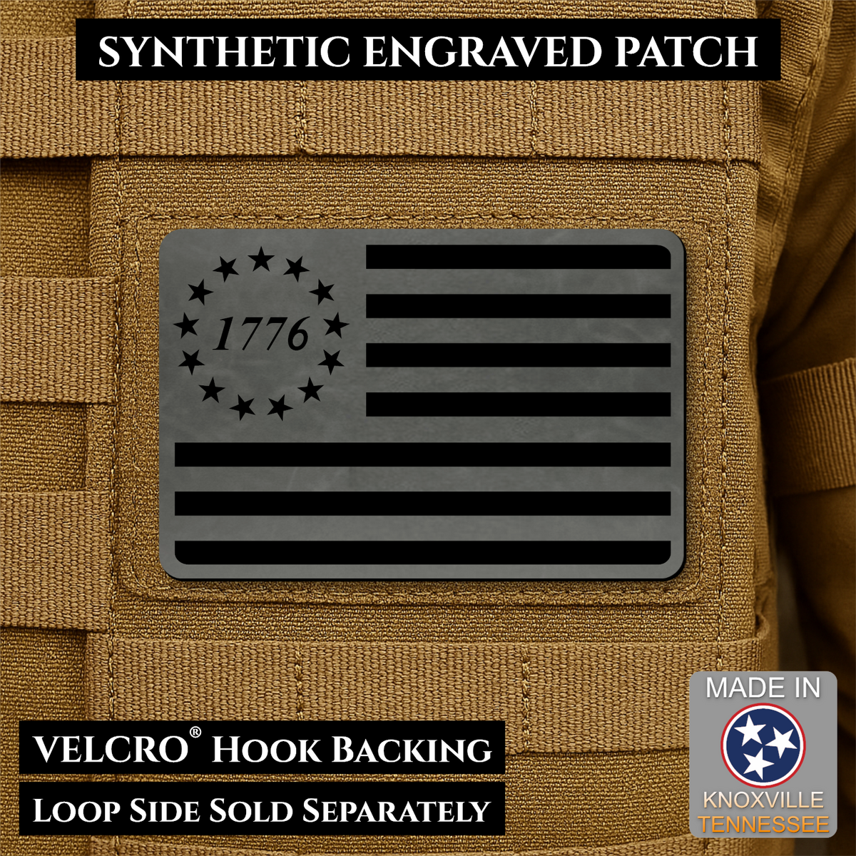 Tactical 1776 America 250th Flag Patch, 2x3" | Made in USA | VELCRO® Brand Hook Backing