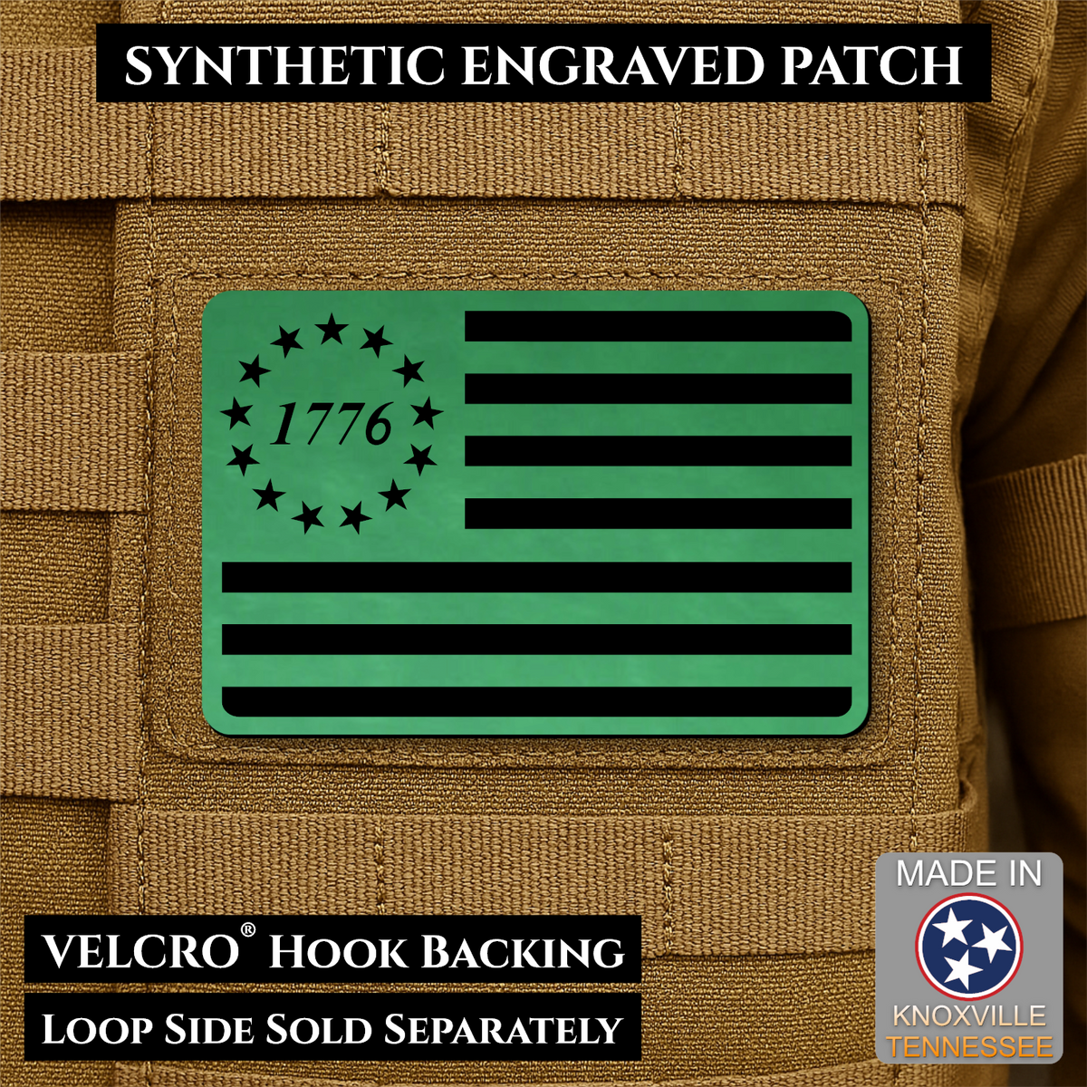 Tactical 1776 America 250th Flag Patch, 2x3" | Made in USA | VELCRO® Brand Hook Backing