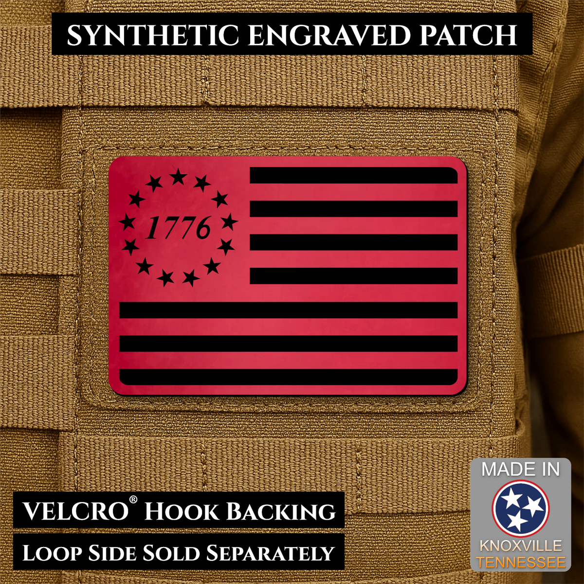 Tactical 1776 America 250th Flag Patch, 2x3" | Made in USA | VELCRO® Brand Hook Backing