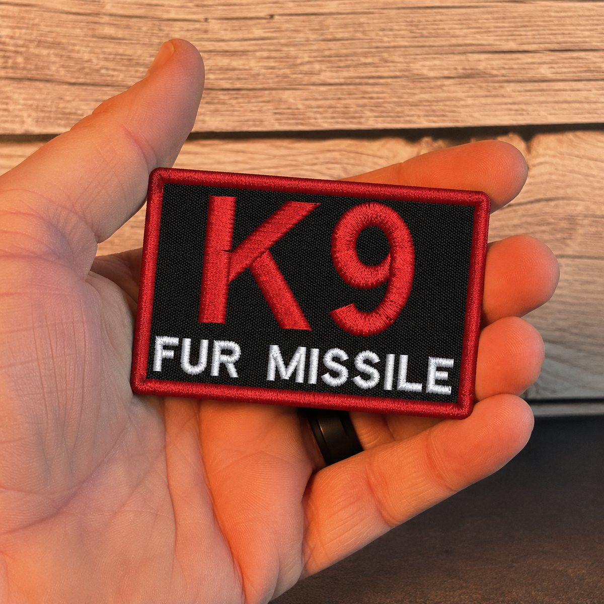 K-9 Fur Missile Funny Dog Morale Patch | Made in USA | VELCRO® Brand Hook Backing