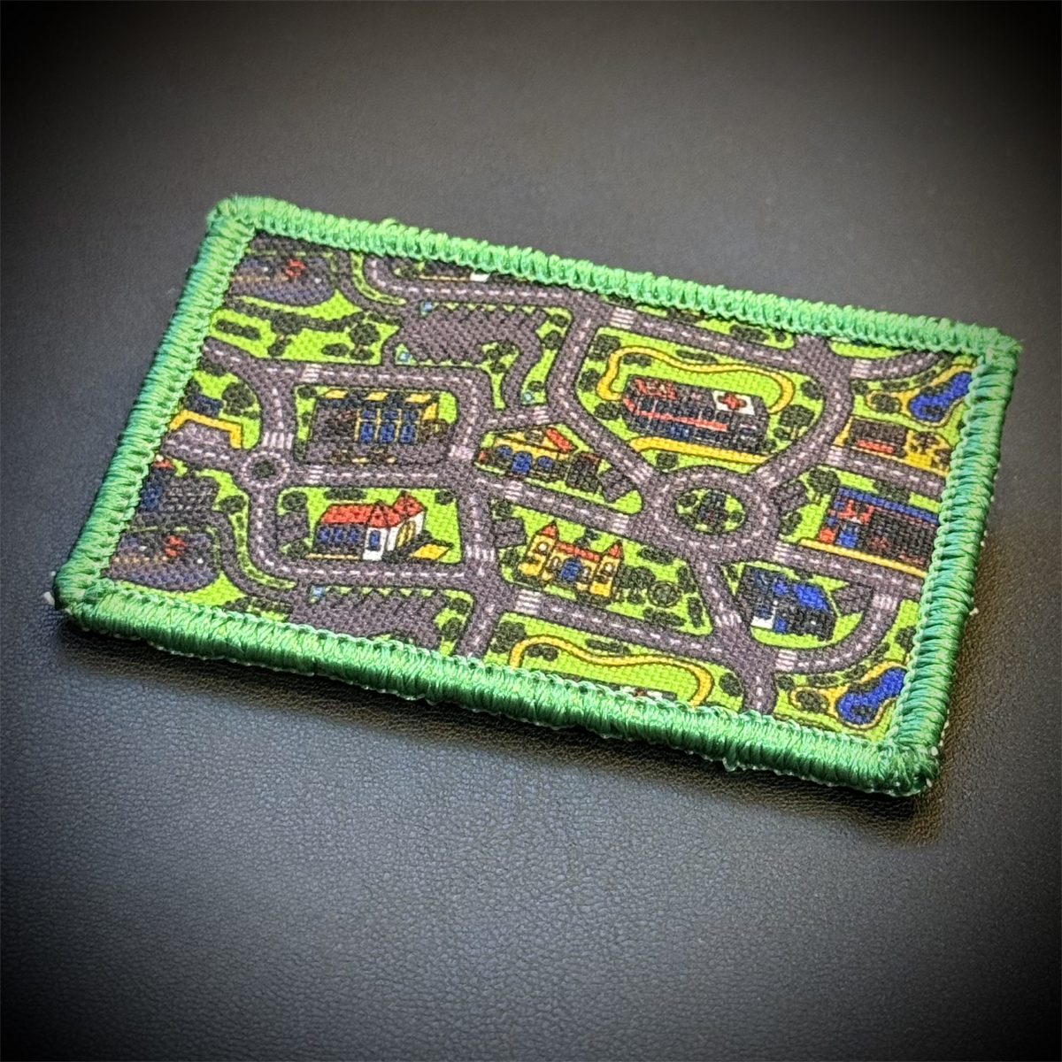 Retro Toy Car Play Rug Funny Printed Morale Patch, 2x3" | VELCRO® Brand Hook Backing