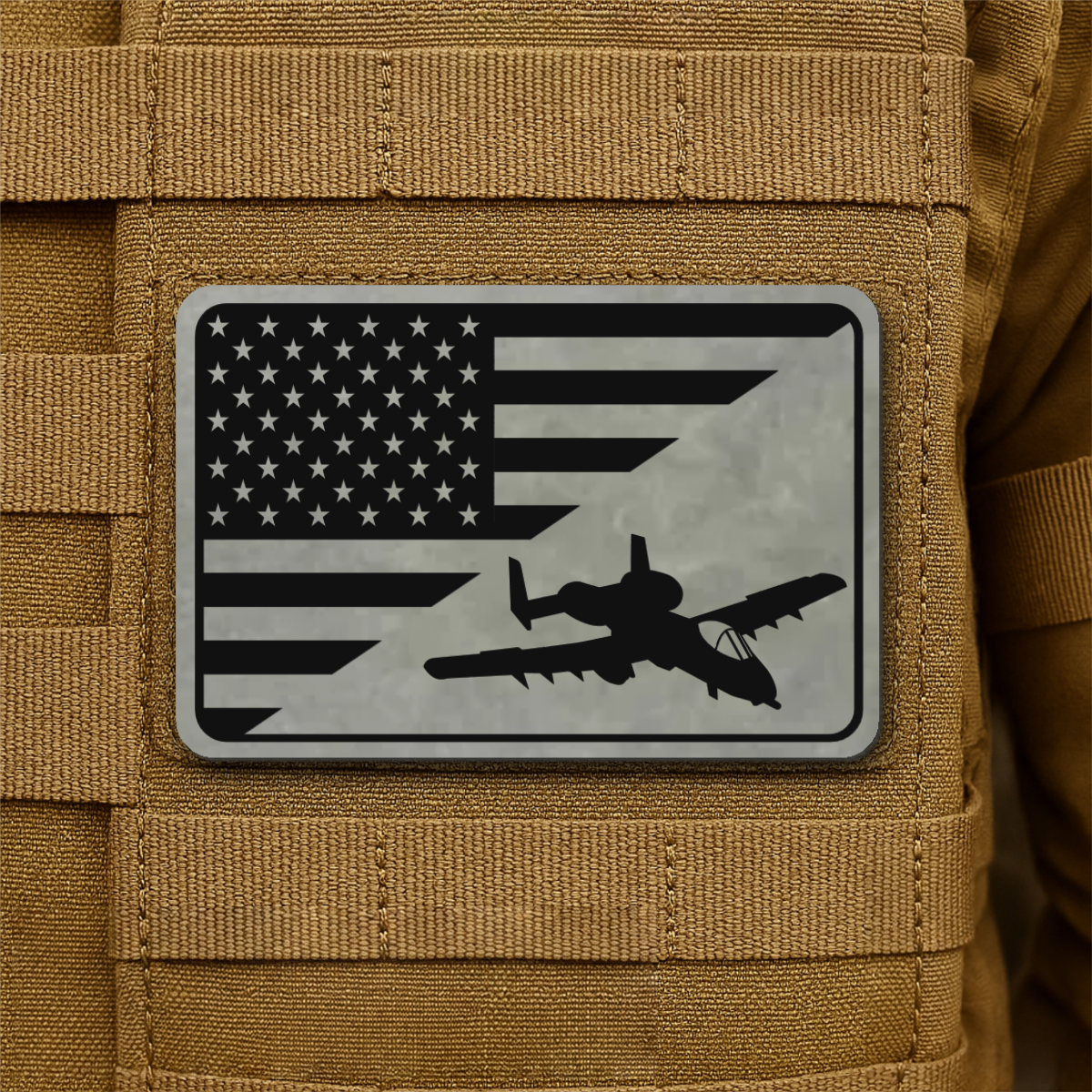 A-10 Warthog American Flag Laser Engraved Flag Patch, 2x3" | VELCRO® Brand Hook Backing