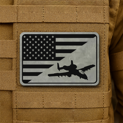 A-10 Warthog American Flag Laser Engraved Flag Patch, 2x3" | VELCRO® Brand Hook Backing