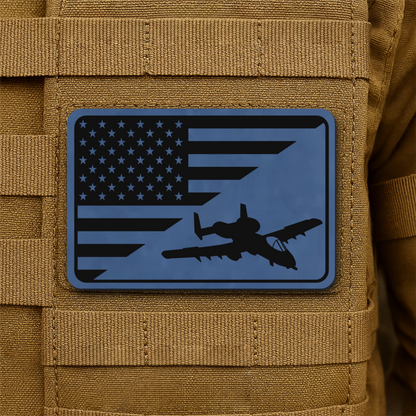 A-10 Warthog American Flag Laser Engraved Flag Patch, 2x3" | VELCRO® Brand Hook Backing