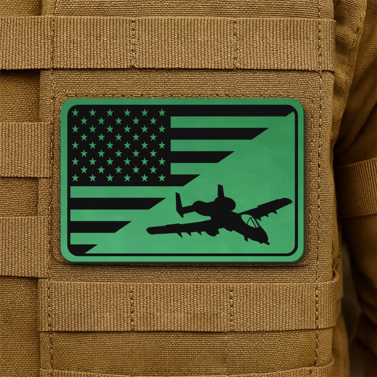 A-10 Warthog American Flag Laser Engraved Flag Patch, 2x3" | VELCRO® Brand Hook Backing