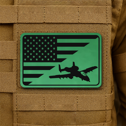 A-10 Warthog American Flag Laser Engraved Flag Patch, 2x3" | VELCRO® Brand Hook Backing