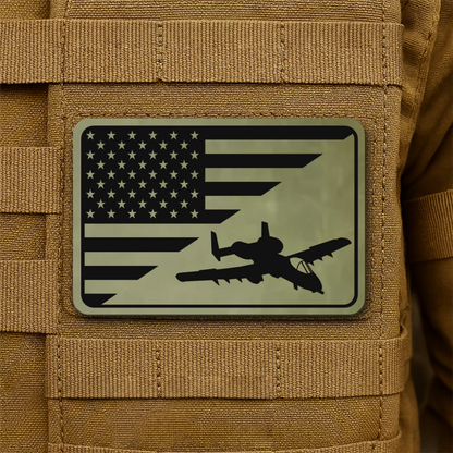 A-10 Warthog American Flag Laser Engraved Flag Patch, 2x3" | VELCRO® Brand Hook Backing