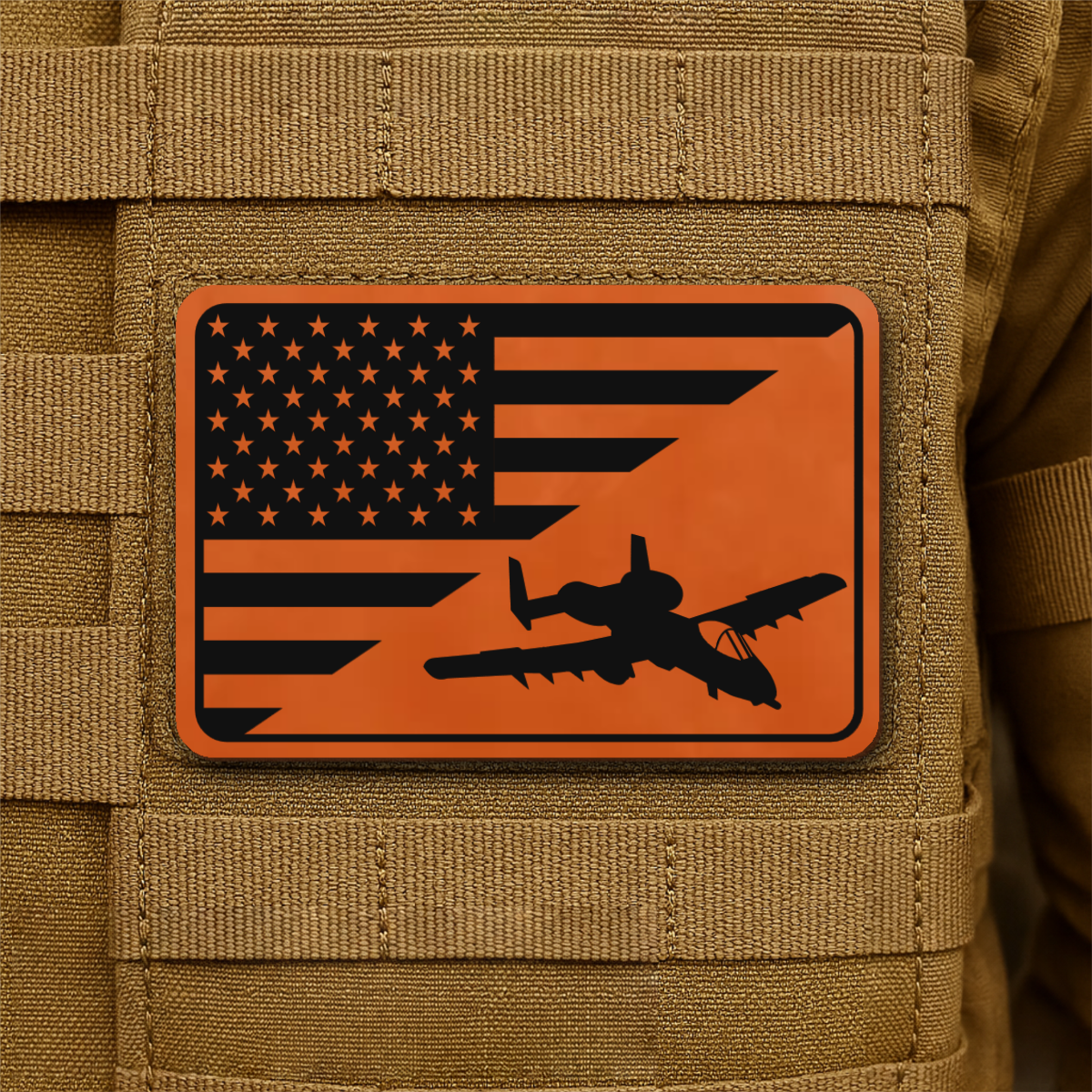 A-10 Warthog American Flag Laser Engraved Flag Patch, 2x3" | VELCRO® Brand Hook Backing