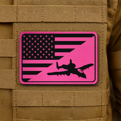 A-10 Warthog American Flag Laser Engraved Flag Patch, 2x3" | VELCRO® Brand Hook Backing