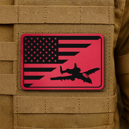 A-10 Warthog American Flag Laser Engraved Flag Patch, 2x3" | VELCRO® Brand Hook Backing