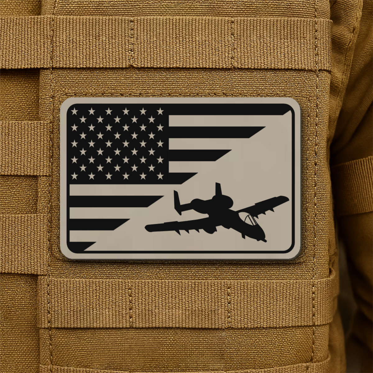 A-10 Warthog American Flag Laser Engraved Flag Patch, 2x3" | VELCRO® Brand Hook Backing