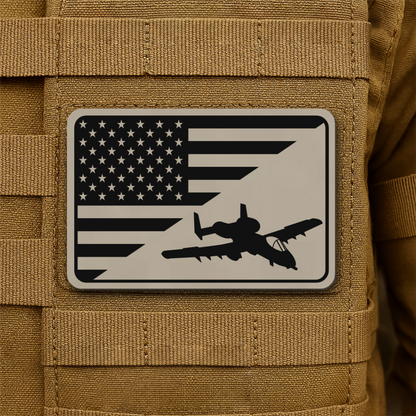 A-10 Warthog American Flag Laser Engraved Flag Patch, 2x3" | VELCRO® Brand Hook Backing