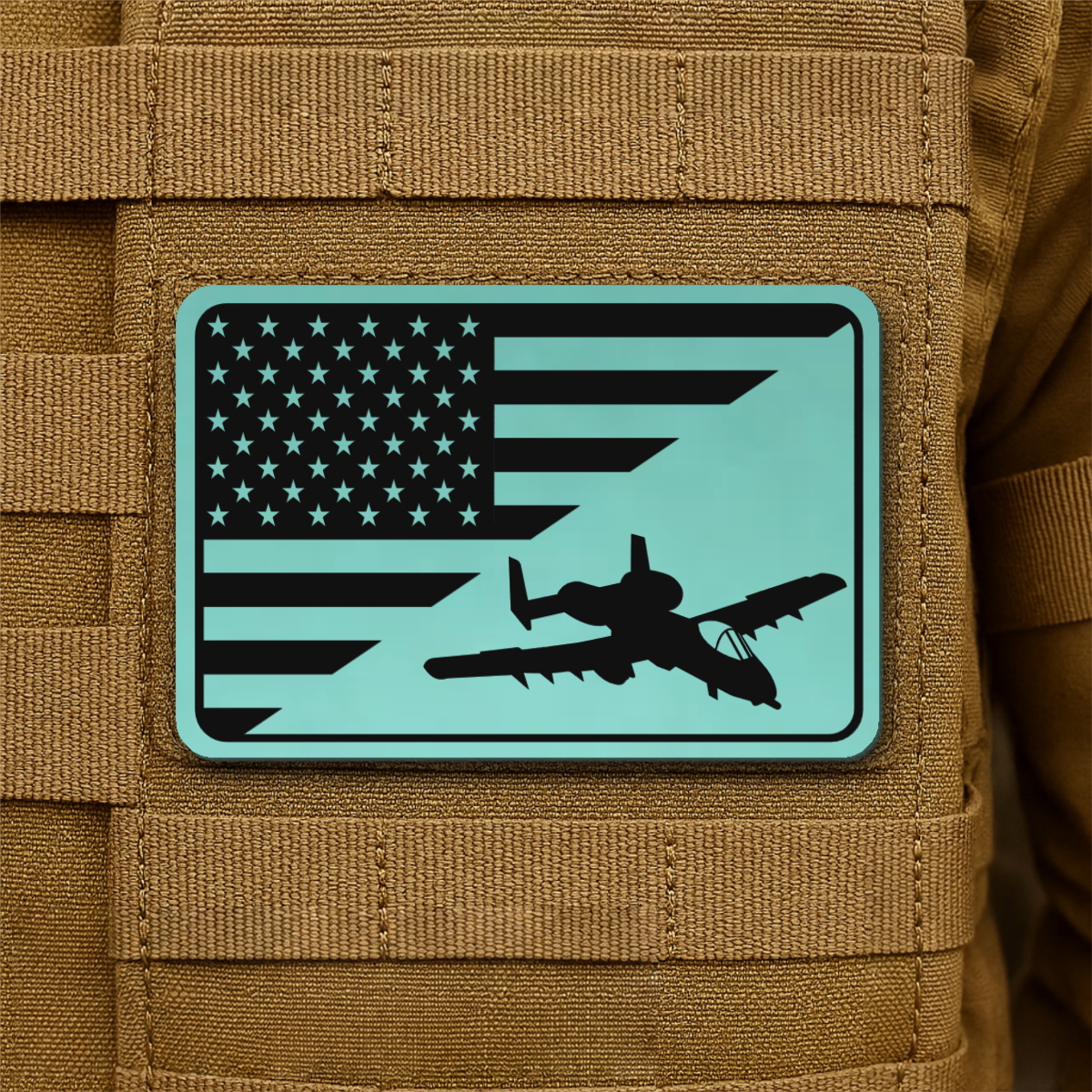 A-10 Warthog American Flag Laser Engraved Flag Patch, 2x3" | VELCRO® Brand Hook Backing