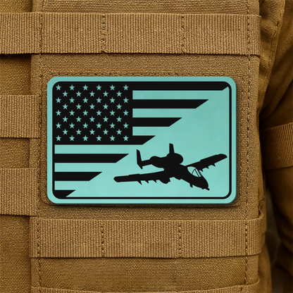 A-10 Warthog American Flag Laser Engraved Flag Patch, 2x3" | VELCRO® Brand Hook Backing