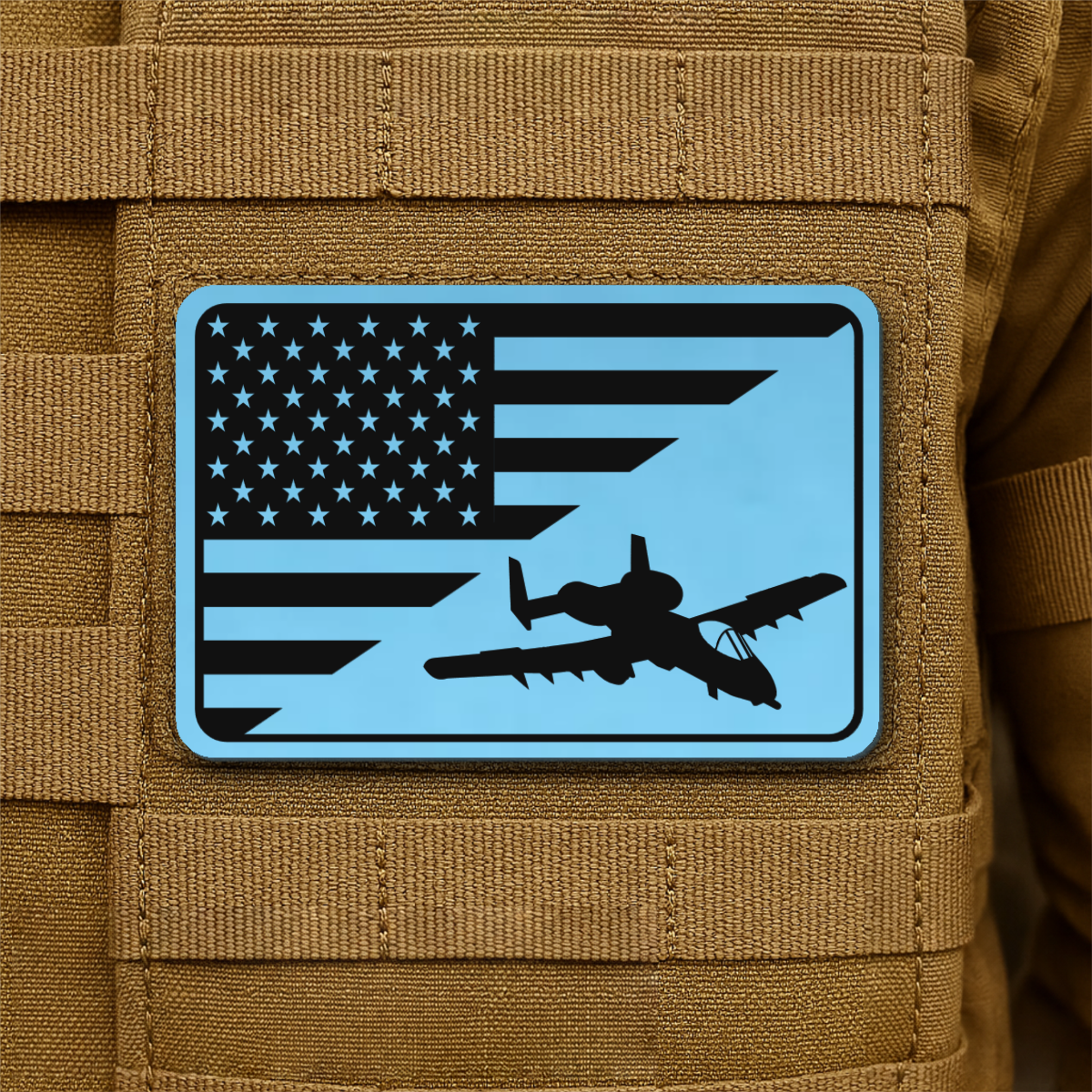 A-10 Warthog American Flag Laser Engraved Flag Patch, 2x3" | VELCRO® Brand Hook Backing