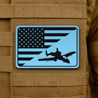 A-10 Warthog American Flag Laser Engraved Flag Patch, 2x3" | VELCRO® Brand Hook Backing