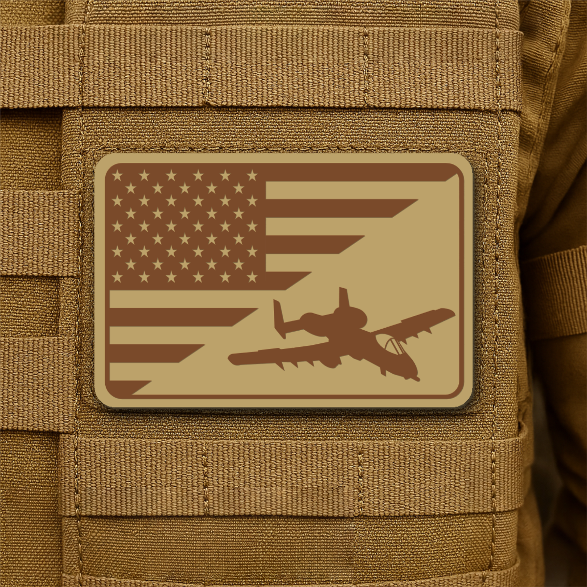 A-10 Warthog American Flag Laser Engraved Flag Patch, 2x3" | VELCRO® Brand Hook Backing