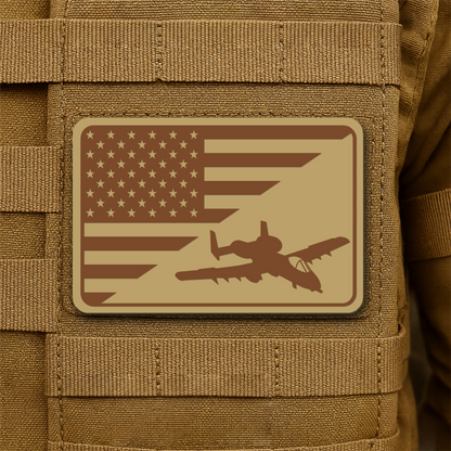 A-10 Warthog American Flag Laser Engraved Flag Patch, 2x3" | VELCRO® Brand Hook Backing