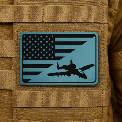 A-10 Warthog American Flag Laser Engraved Flag Patch, 2x3" | VELCRO® Brand Hook Backing