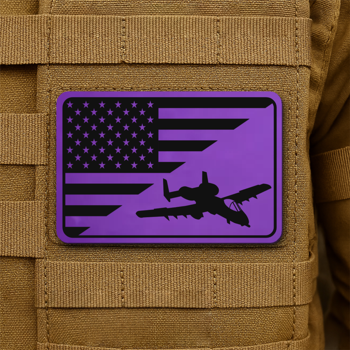 A-10 Warthog American Flag Laser Engraved Flag Patch, 2x3" | VELCRO® Brand Hook Backing