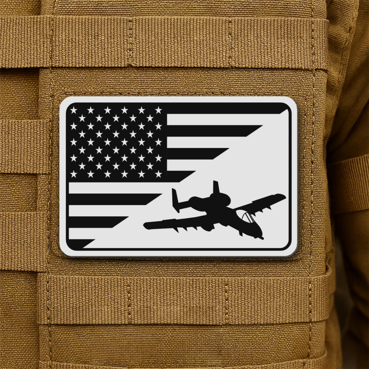 A-10 Warthog American Flag Laser Engraved Flag Patch, 2x3" | VELCRO® Brand Hook Backing