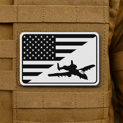 A-10 Warthog American Flag Laser Engraved Flag Patch, 2x3" | VELCRO® Brand Hook Backing