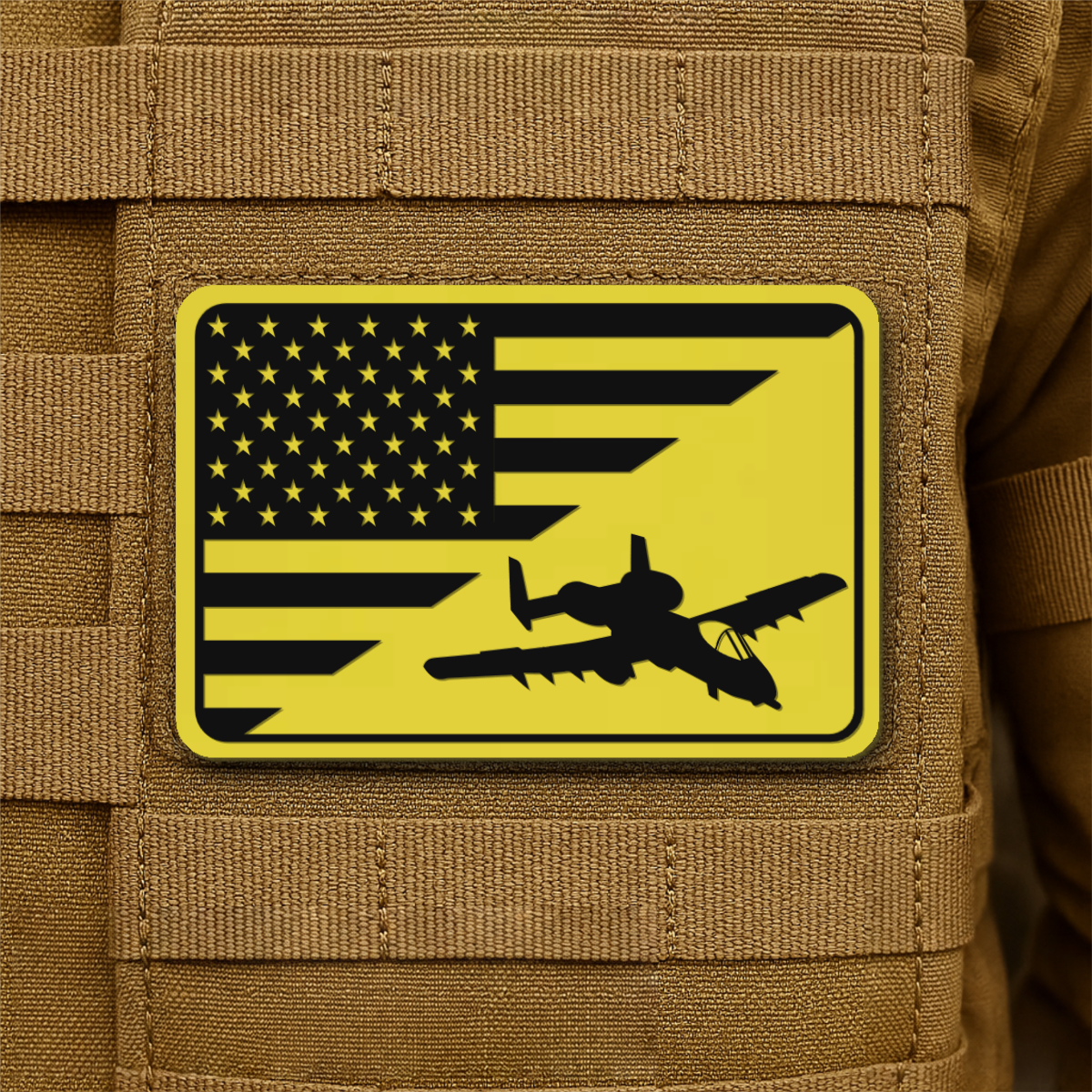 A-10 Warthog American Flag Laser Engraved Flag Patch, 2x3" | VELCRO® Brand Hook Backing