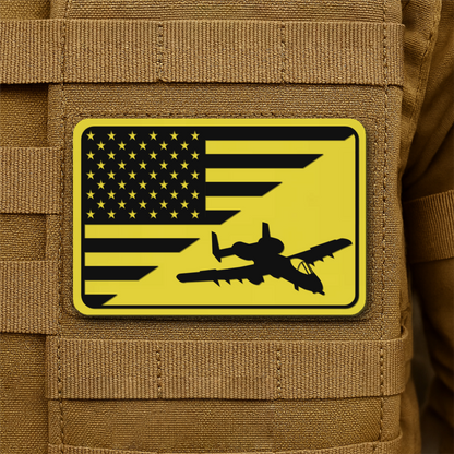 A-10 Warthog American Flag Laser Engraved Flag Patch, 2x3" | VELCRO® Brand Hook Backing