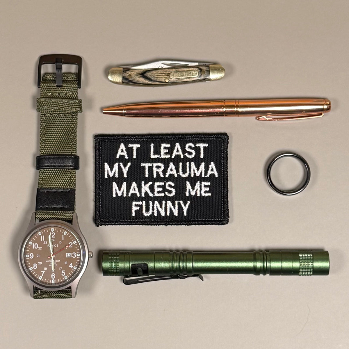 At Least My Trauma Makes Me Funny Embroidered Morale Patch, 2x3" | VELCRO® Brand Hook Backing