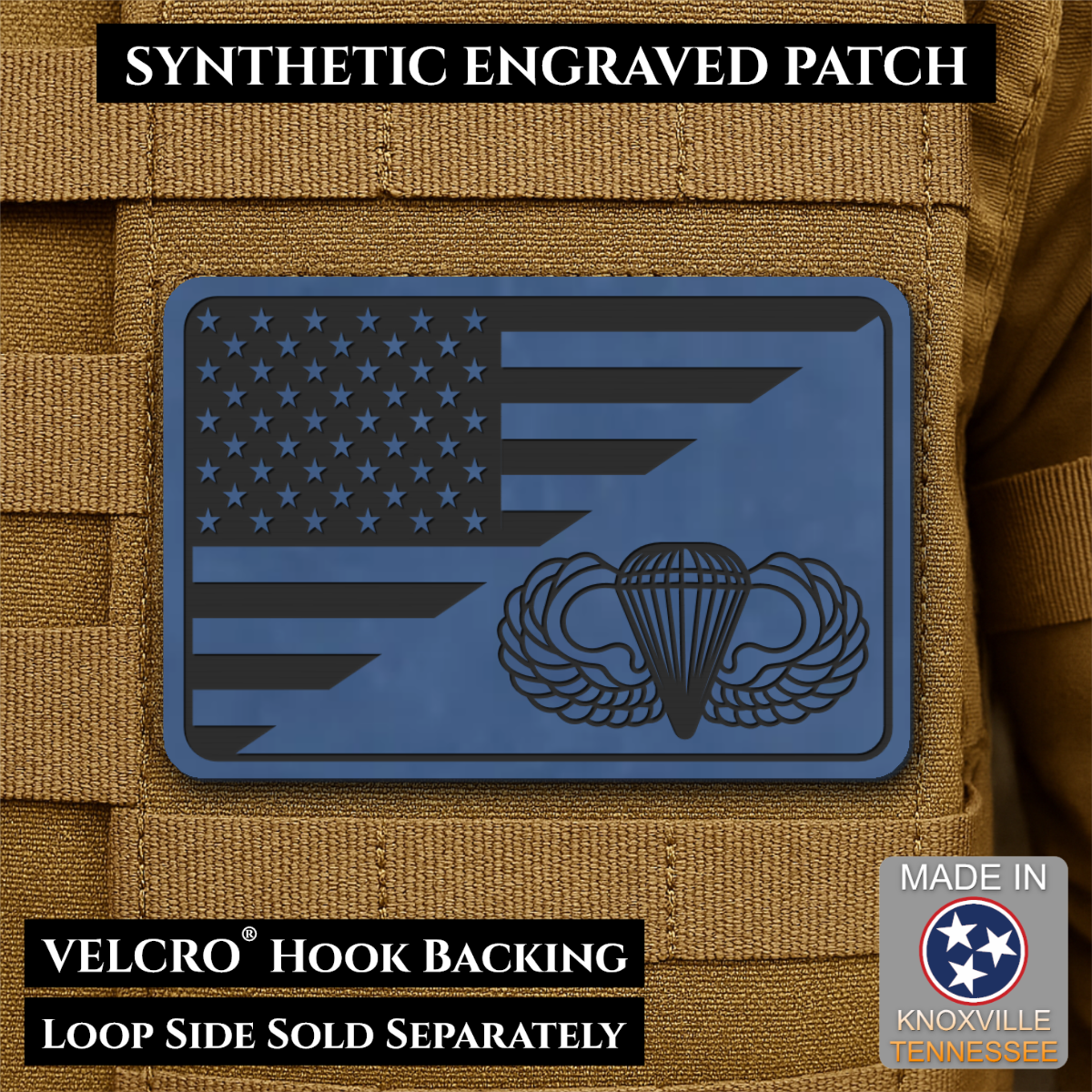 Army Airborne American Flag Morale Patch, 2x3" | Made in USA | VELCRO® Brand Hook Backing