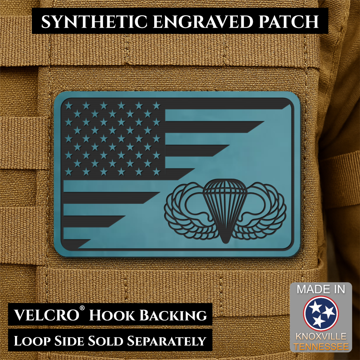Army Airborne American Flag Morale Patch, 2x3" | Made in USA | VELCRO® Brand Hook Backing