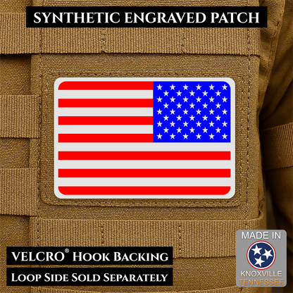 Tactical Synthetic Engraved American Flag Patch, 2x3" | Made in USA | VELCRO® Brand Hook Backing