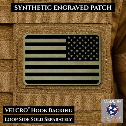 Tactical Synthetic Engraved American Flag Patch, 2x3" | Made in USA | VELCRO® Brand Hook Backing