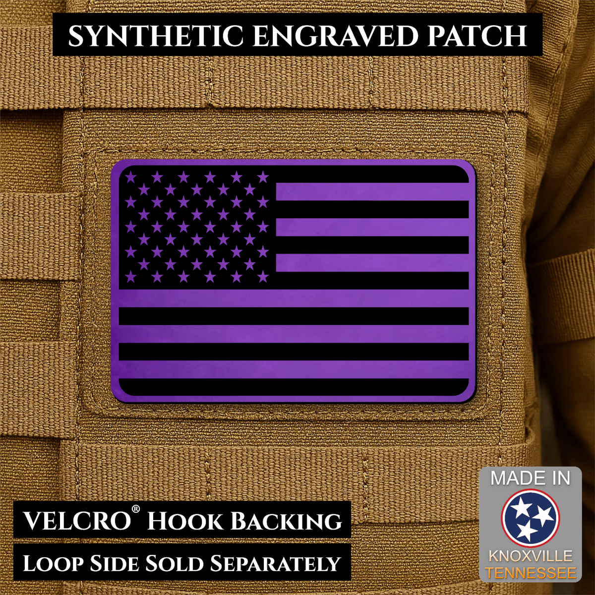 Tactical Synthetic Engraved American Flag Patch, 2x3" | Made in USA | VELCRO® Brand Hook Backing