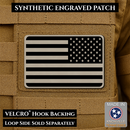Tactical Synthetic Engraved American Flag Patch, 2x3" | Made in USA | VELCRO® Brand Hook Backing