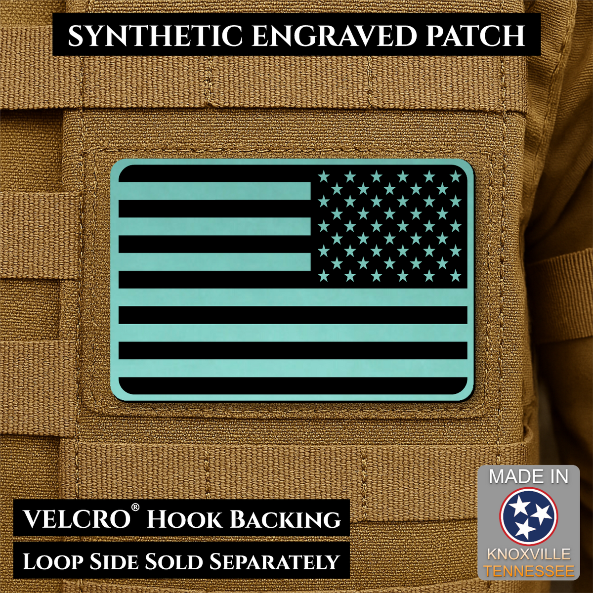 Tactical Synthetic Engraved American Flag Patch, 2x3" | Made in USA | VELCRO® Brand Hook Backing