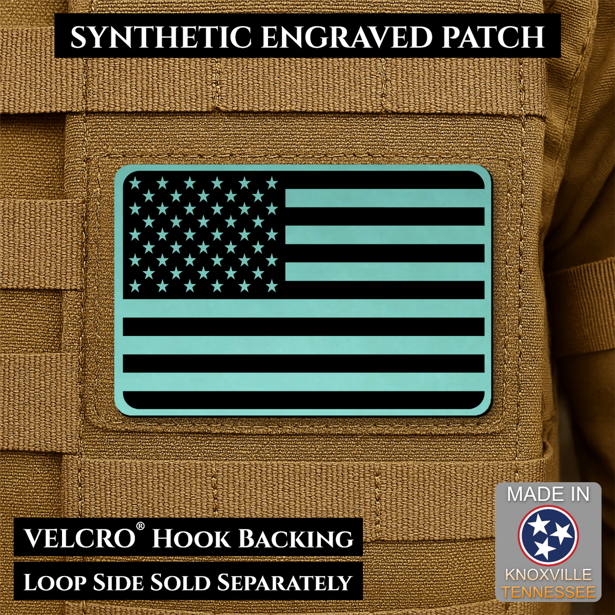 Tactical Synthetic Engraved American Flag Patch, 2x3" | Made in USA | VELCRO® Brand Hook Backing