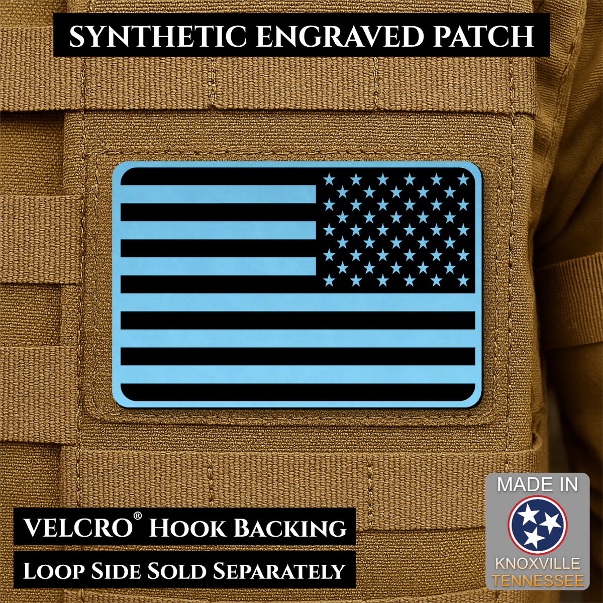 Tactical Synthetic Engraved American Flag Patch, 2x3" | Made in USA | VELCRO® Brand Hook Backing