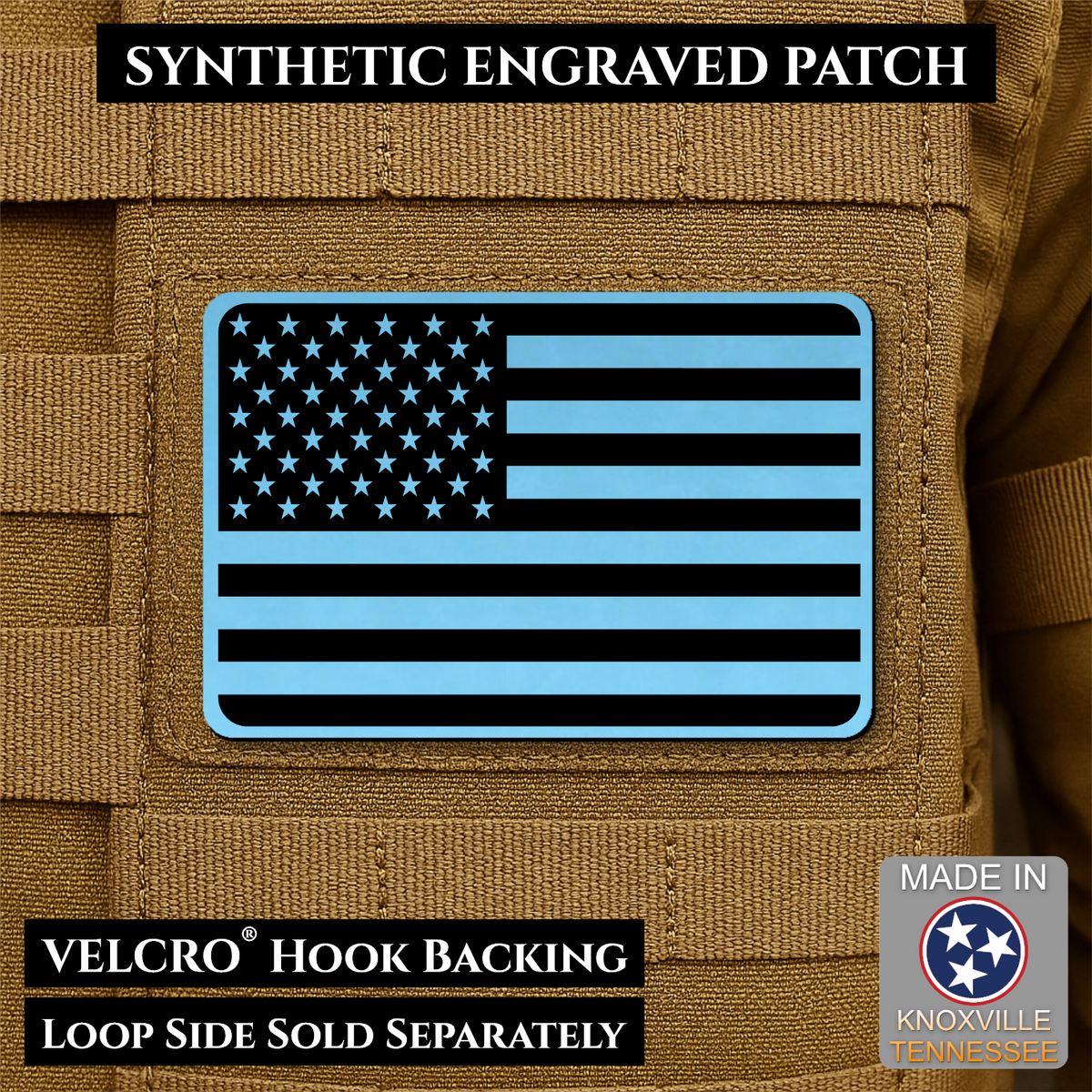 Tactical Synthetic Engraved American Flag Patch, 2x3" | Made in USA | VELCRO® Brand Hook Backing