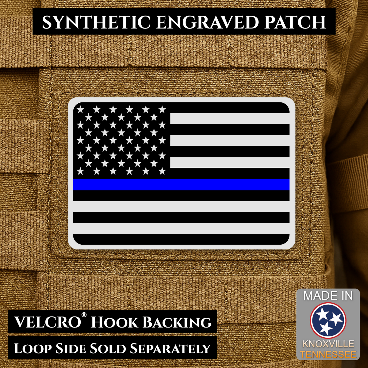 Tactical Synthetic Engraved American Flag Patch, 2x3" | Made in USA | VELCRO® Brand Hook Backing